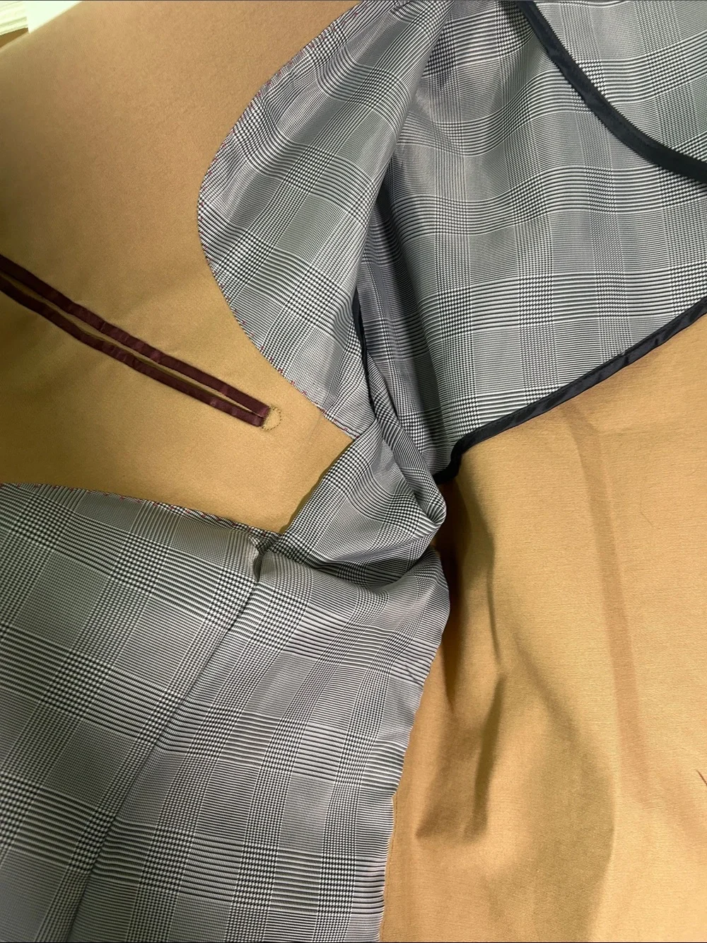 Cremieux Classics Mens Tan Khaki Cotton Sport Coat Blazer L Glen Plaid Lining